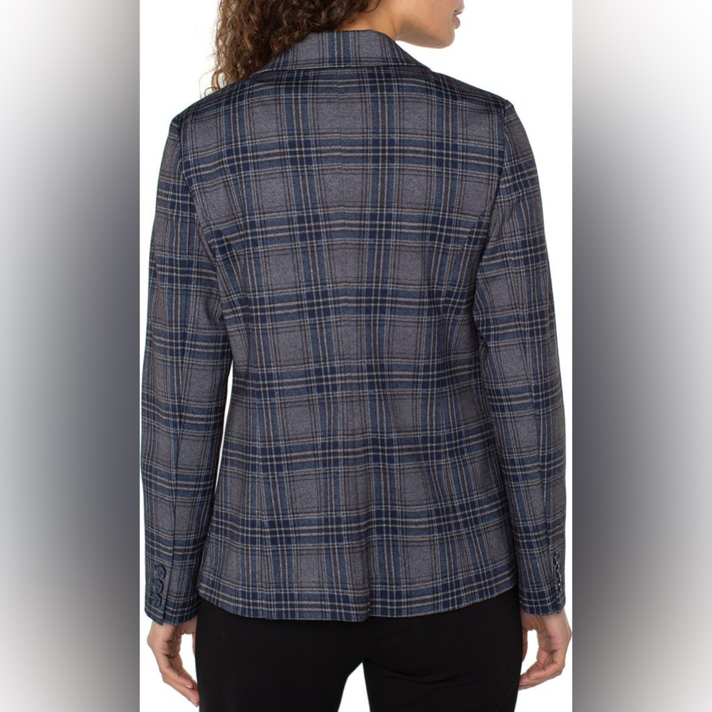 LIVERPOOL women’s Large One Button Plaid Jacket - Blue and Gray. NWOT - Picture 3 of 3